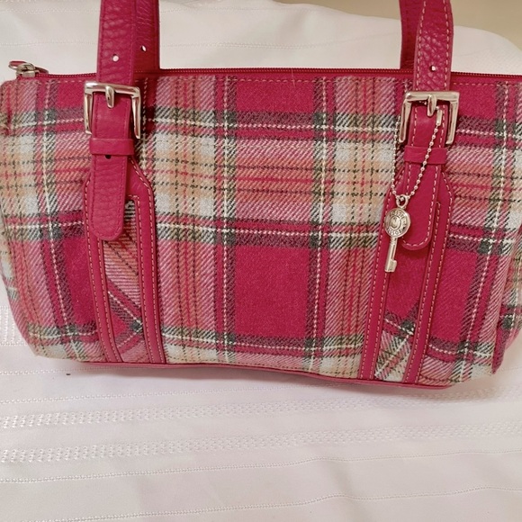 💖FOSSIL Plaid Pink Handbag💖 - Picture 2 of 14